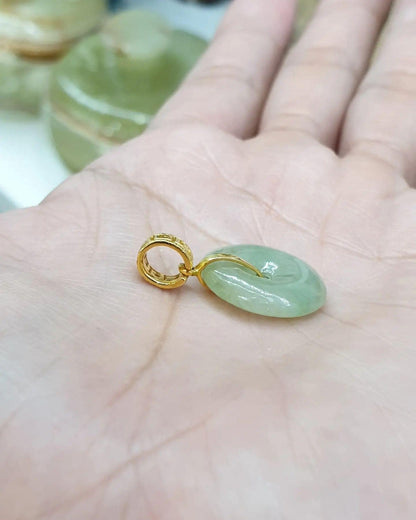 Jade Ping An Kou Pendant | 18K Gold & Fei Cui - Type A Jadeite | Cute Gift Idea for Her 🎁