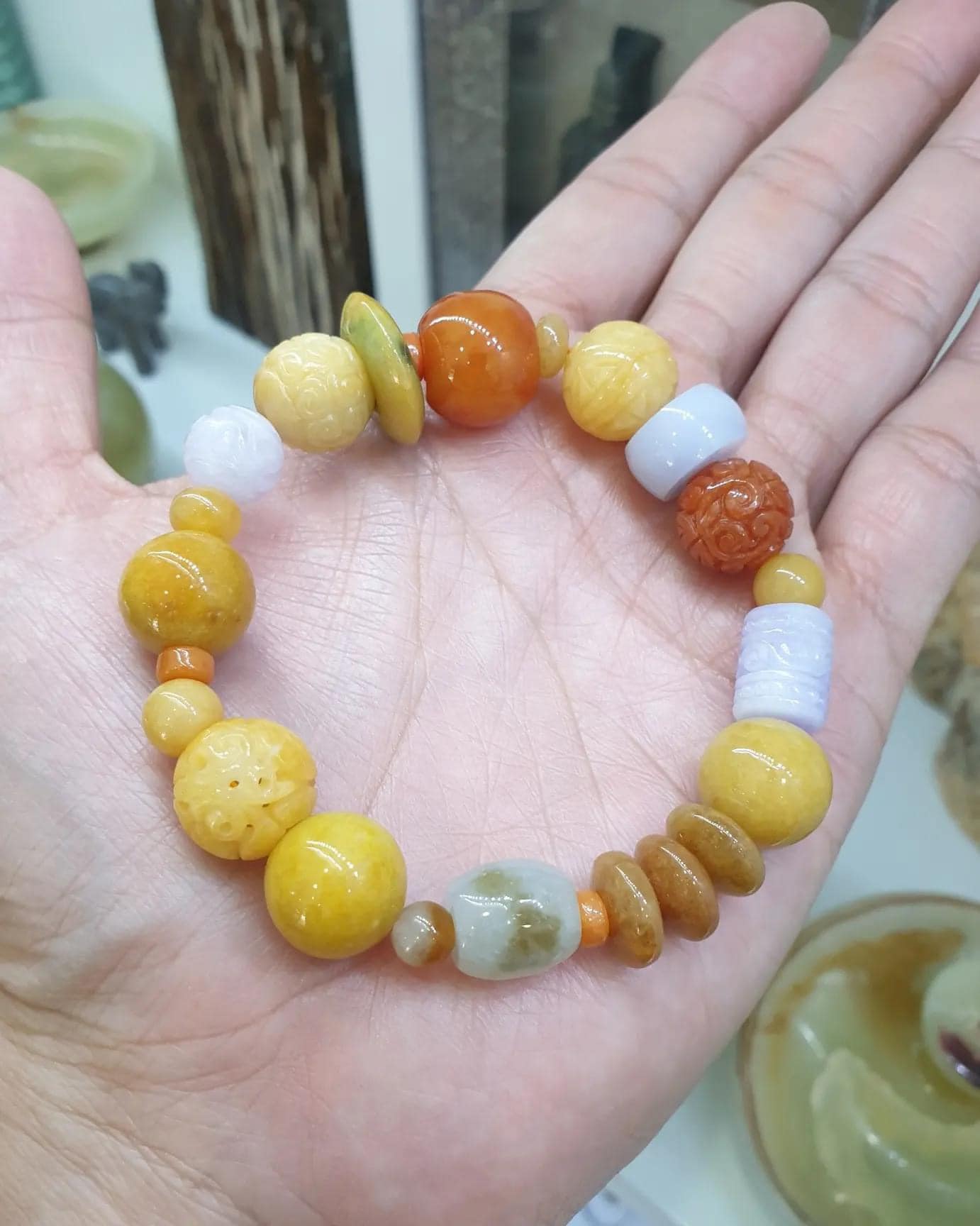 Signature Jade Bracelet (17 cm) | Honey Jade Beads | Type A Natural Jadeite