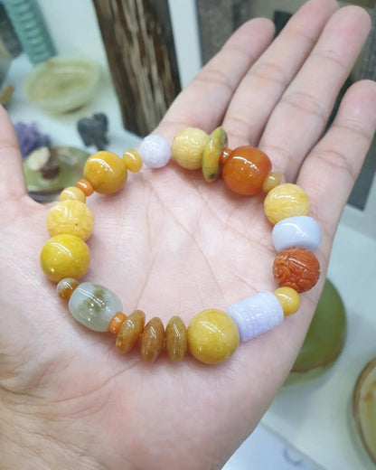 Signature Jade Bracelet (17 cm) | Honey Jade Beads | Type A Natural Jadeite