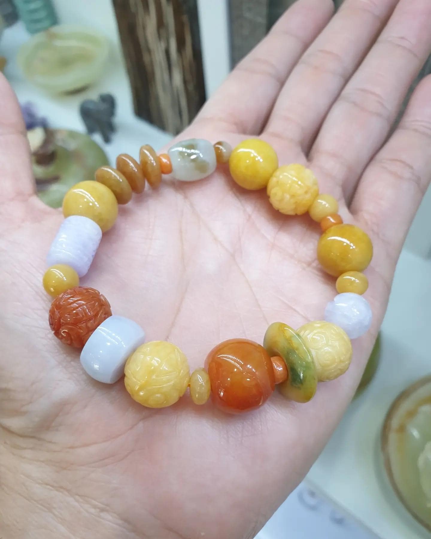 Signature Jade Bracelet (17 cm) | Honey Jade Beads | Type A Natural Jadeite
