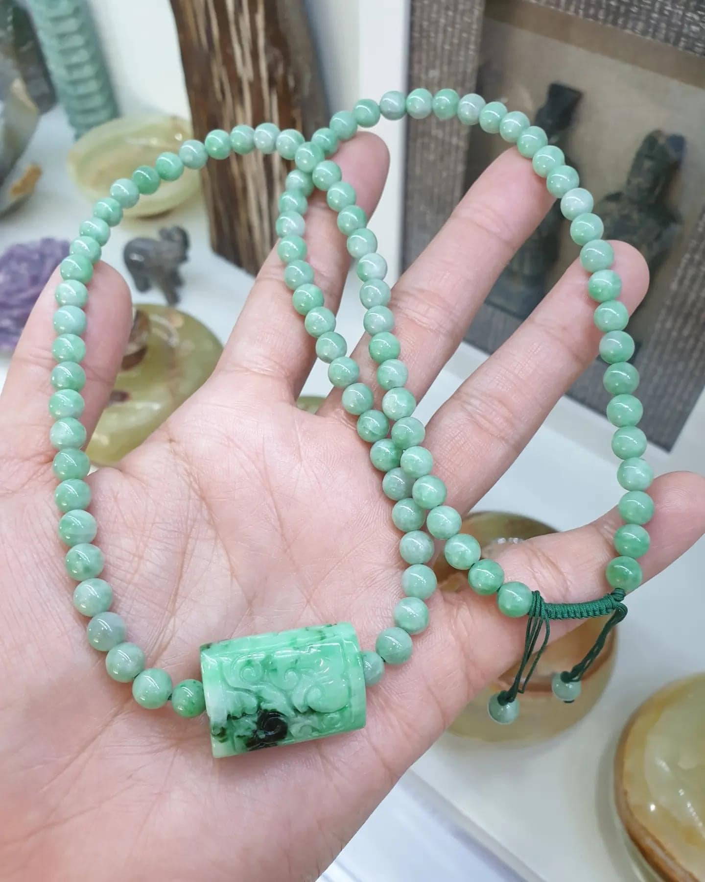 Jade Ru Yi Beaded Necklace (24") | Fei Cui Type A Jadeite