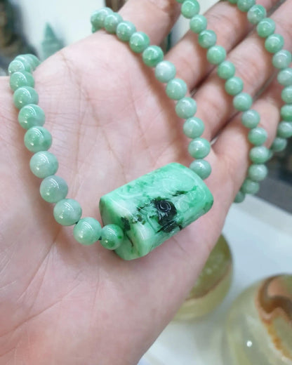 Jade Ru Yi Beaded Necklace (24") | Fei Cui Type A Jadeite