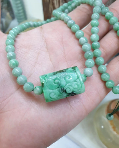 Jade Ru Yi Beaded Necklace (24") | Fei Cui Type A Jadeite