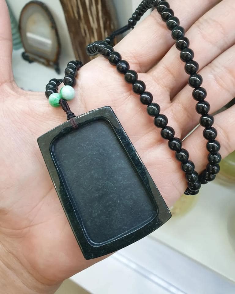Black Jade Guishan Guan Yin Beaded Necklace (24") | Original Type A Jade | His or Hers Statement Necklace
