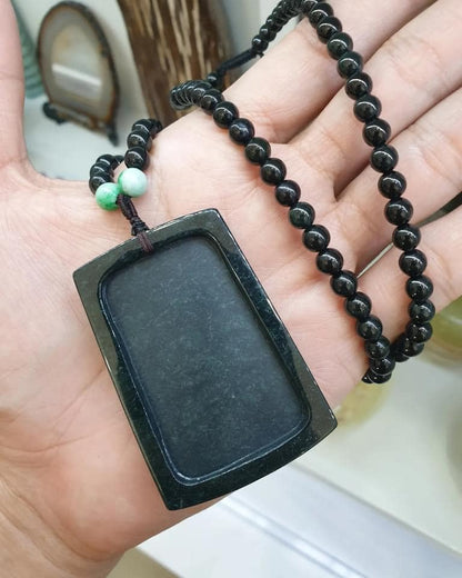 Black Jade Guishan Guan Yin Beaded Necklace (24") | Original Type A Jade | His or Hers Statement Necklace
