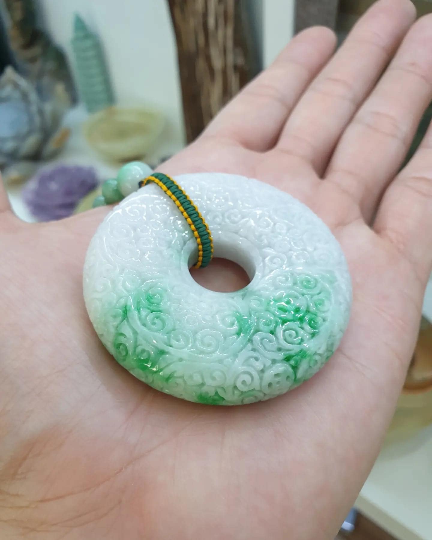 Ru Yi - Bi Disc on Jade Beaded Necklace (24") | Fei Type A Jadeite | His or Hers Statement Jewelry