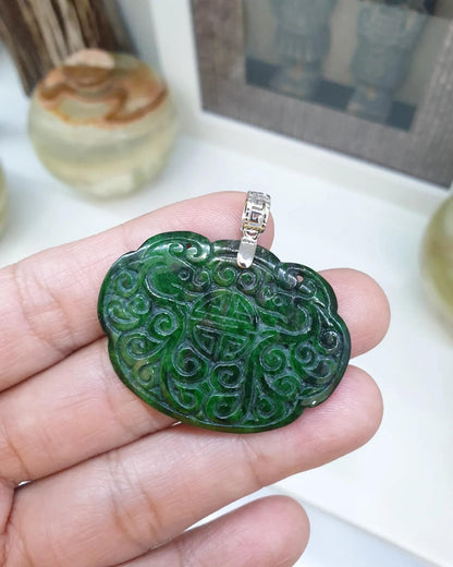 Jade Ru Yi - Dragon Pendant | 18K White Gold & Fei Cui - Type A Jadeite | His or Hers Statement Jewelry