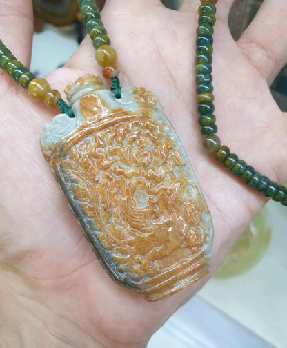 Dragon Phoenix Jade SnuffBottle on Abacus Beaded Necklace (24") | Fei Cui Type A Jadeite | His or Hers Statement Jewelry