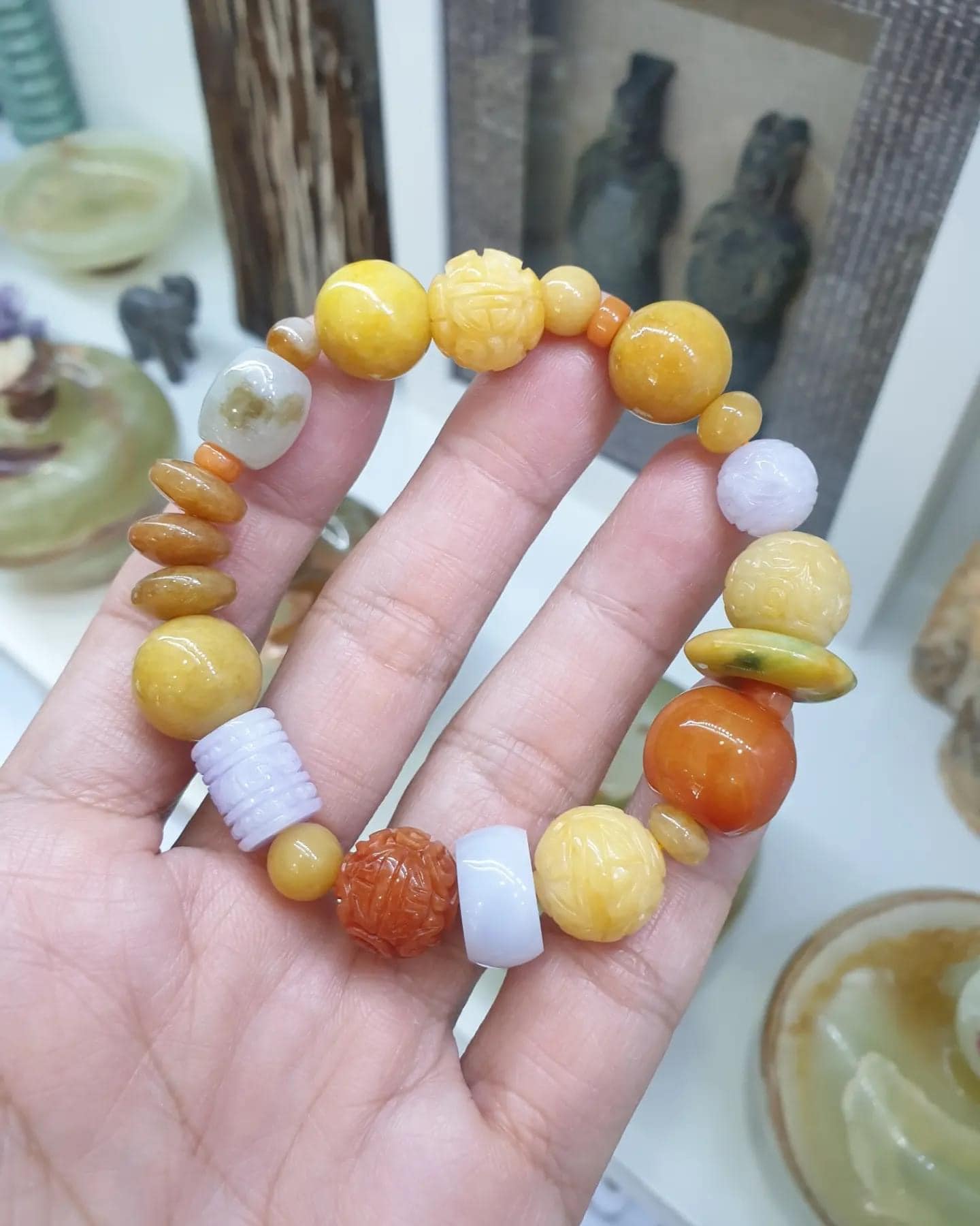 Signature Jade Bracelet (17 cm) | Honey Jade Beads | Type A Natural Jadeite