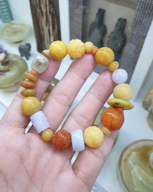 Signature Jade Bracelet (17 cm) | Honey Jade Beads | Type A Natural Jadeite