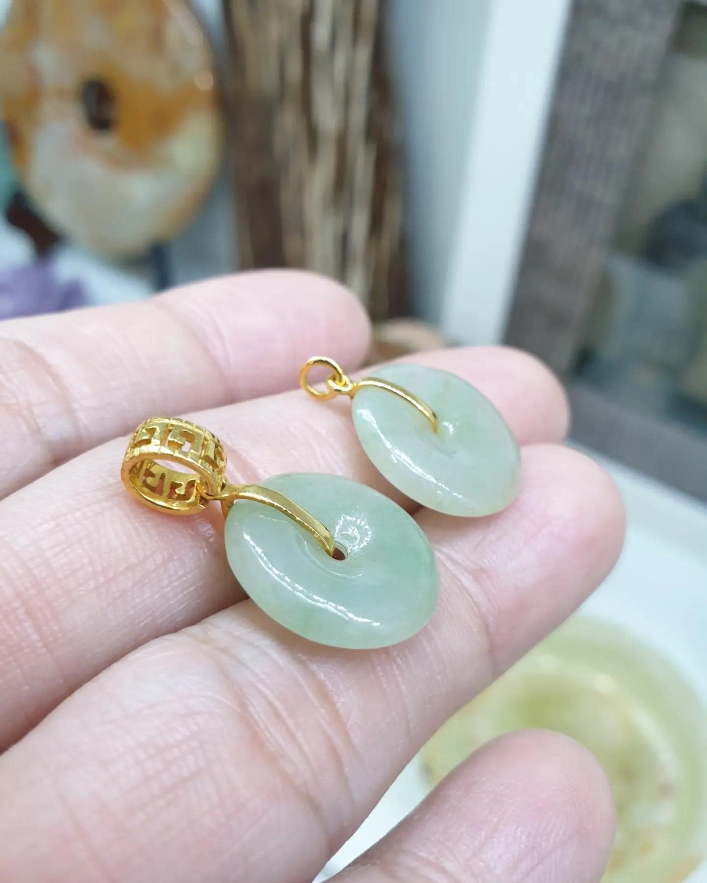 Jade Ping An Kou Pendant | 18K Gold & Fei Cui - Type A Jadeite | Cute Gift Idea for Her 🎁