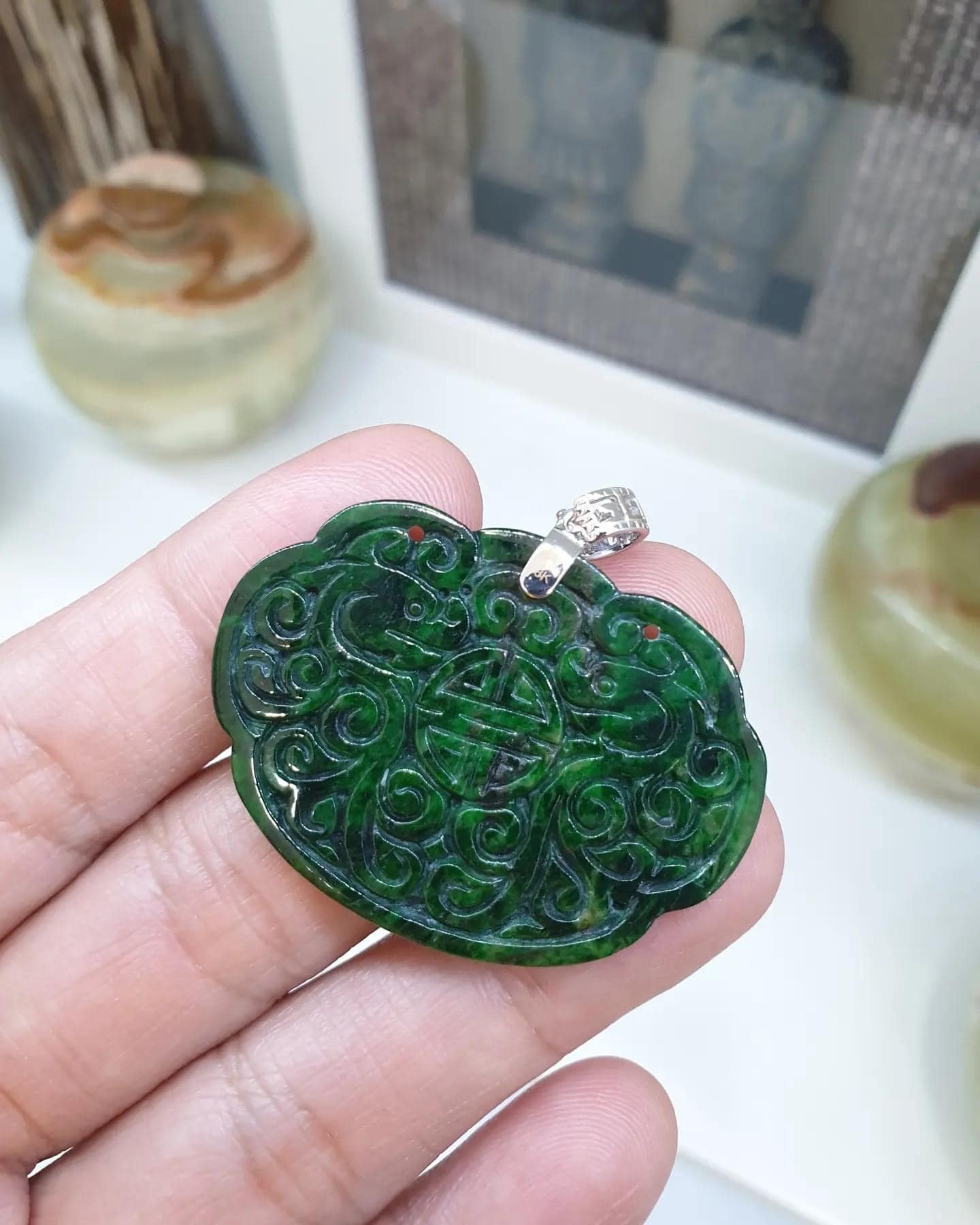 Jade Ru Yi - Dragon Pendant | 18K White Gold & Fei Cui - Type A Jadeite | His or Hers Statement Jewelry