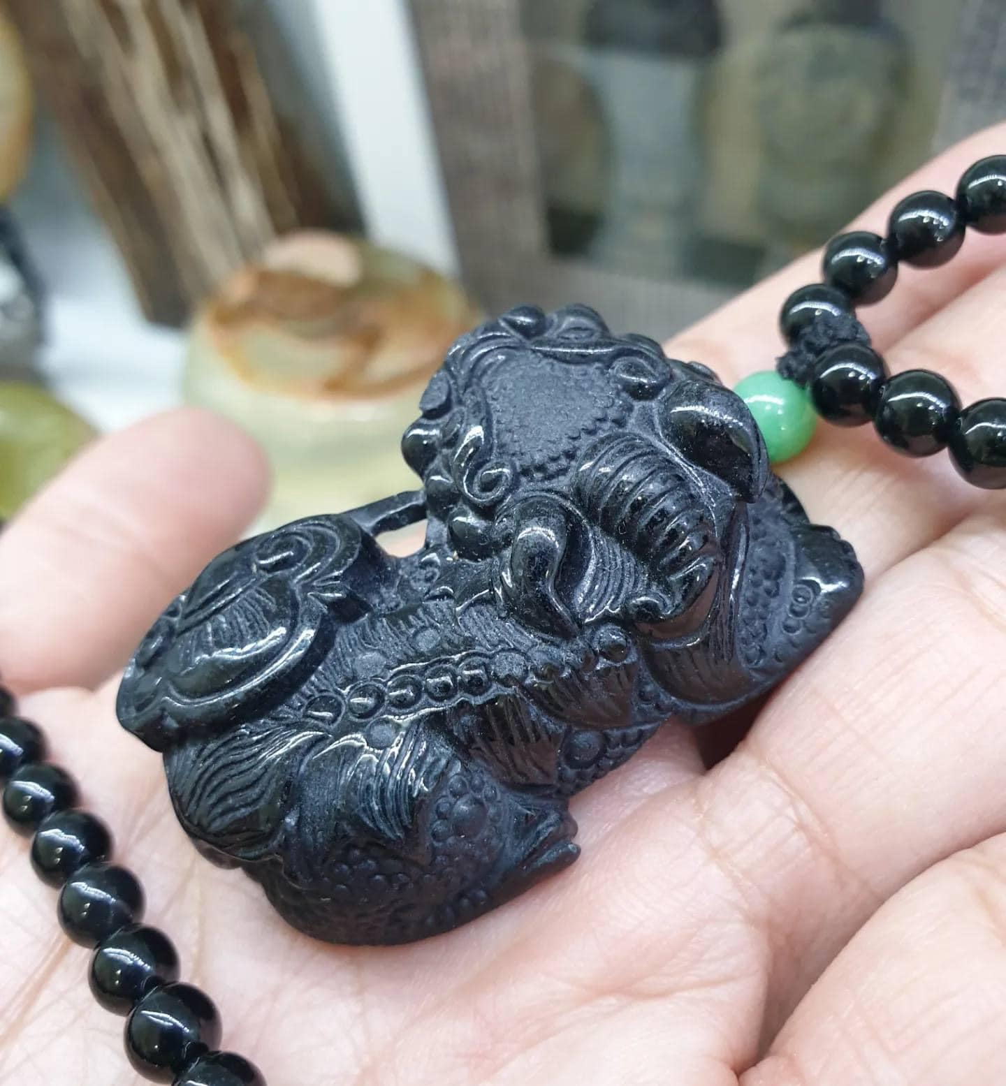 Black Jade Pixiu Beaded Necklace (23") | Fei Cui Original Jade | His or Hers Fortune Necklace