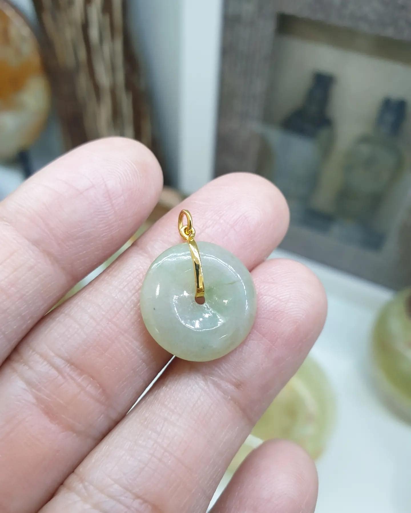 Jade Ping An Kou Pendant | 18K Gold & Fei Cui - Type A Jadeite | Cute Gift Idea for Her 🎁