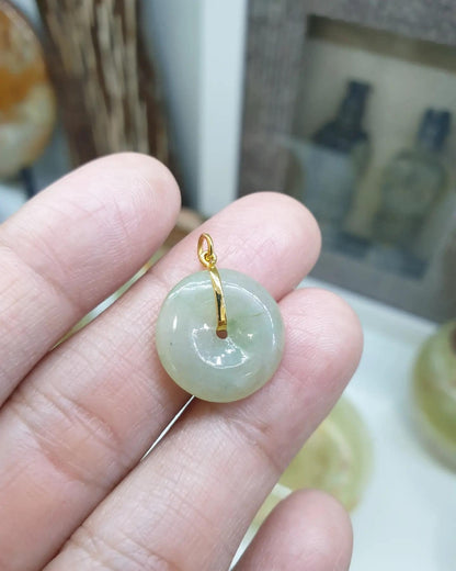 Jade Ping An Kou Pendant | 18K Gold & Fei Cui - Type A Jadeite | Cute Gift Idea for Her 🎁