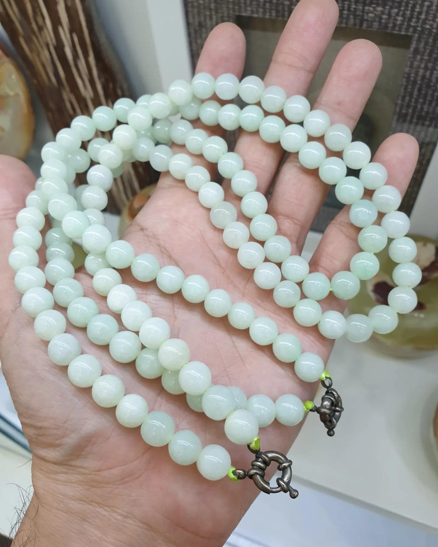 Mint Green Jade Beaded Necklace (23") | Fei Cui Type A Jadeite
