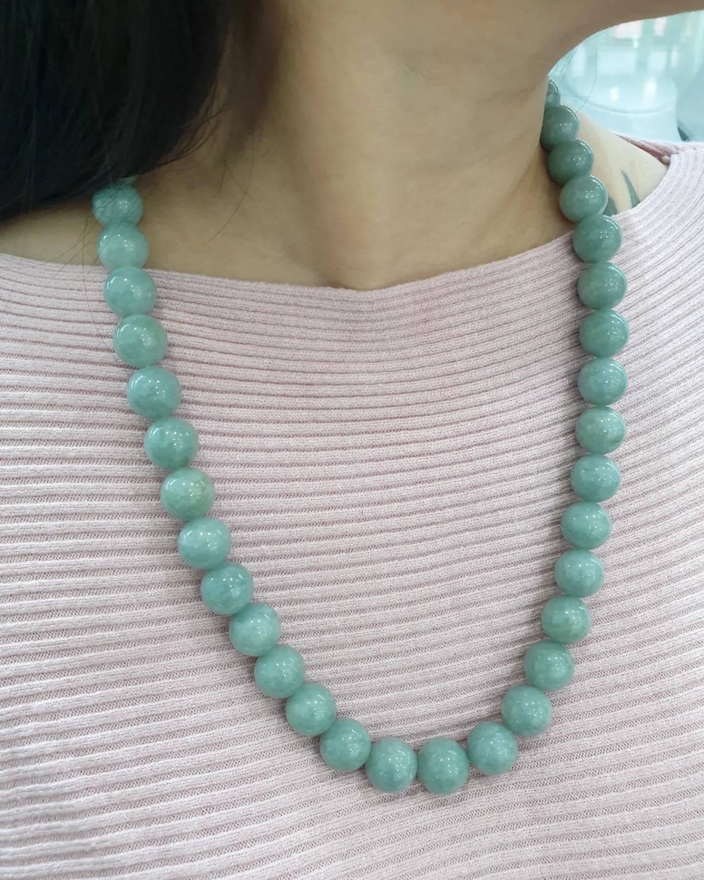 Snowflake Blue Jade Beaded Necklace (22") | Feu Cui Type A Jadeite