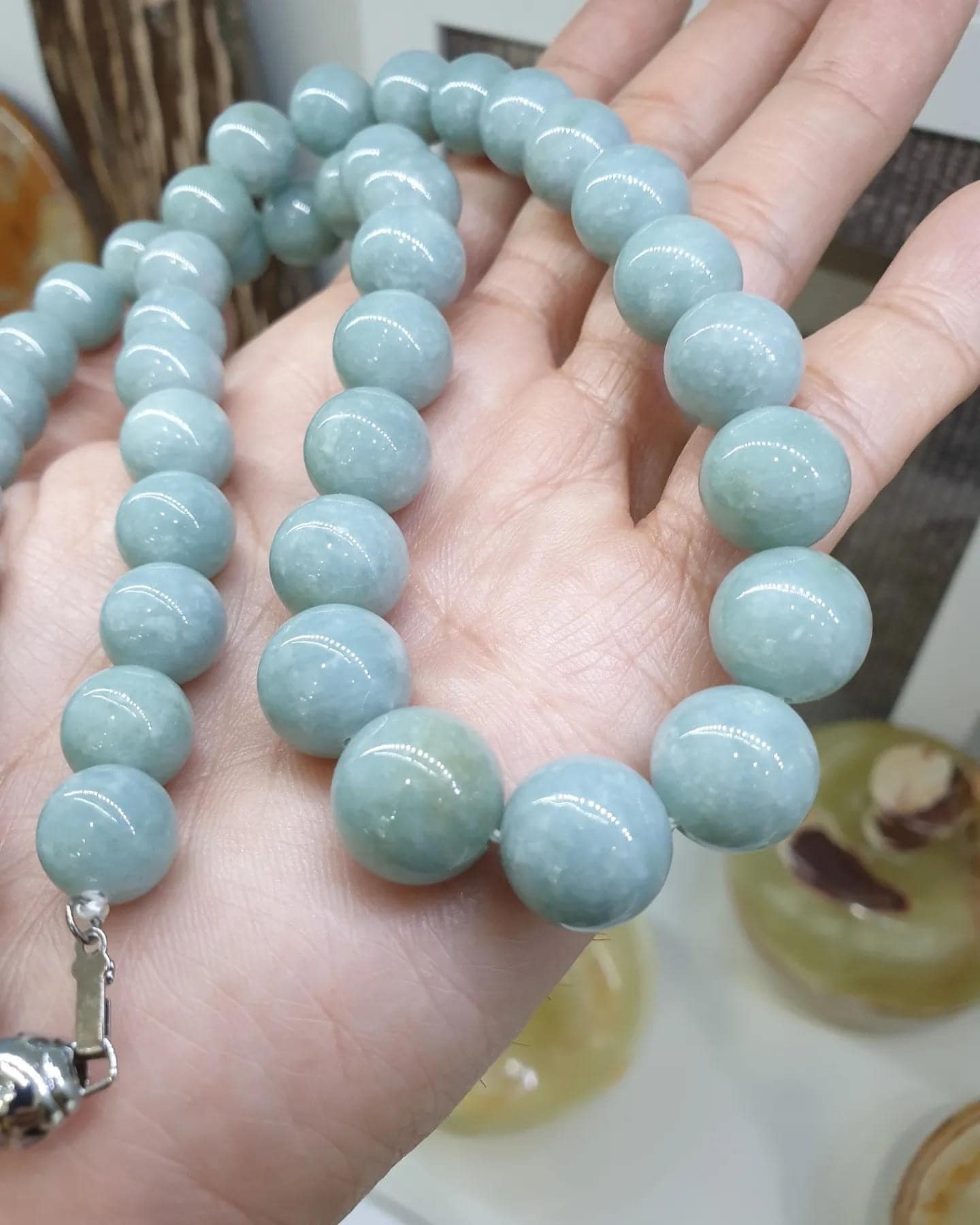 Snowflake Blue Jade Beaded Necklace (22") | Feu Cui Type A Jadeite