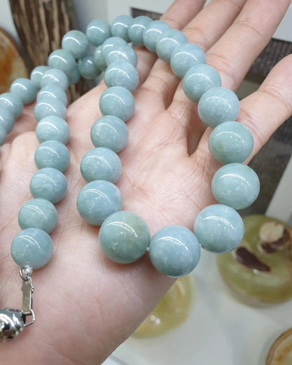 Snowflake Blue Jade Beaded Necklace (22") | Feu Cui Type A Jadeite