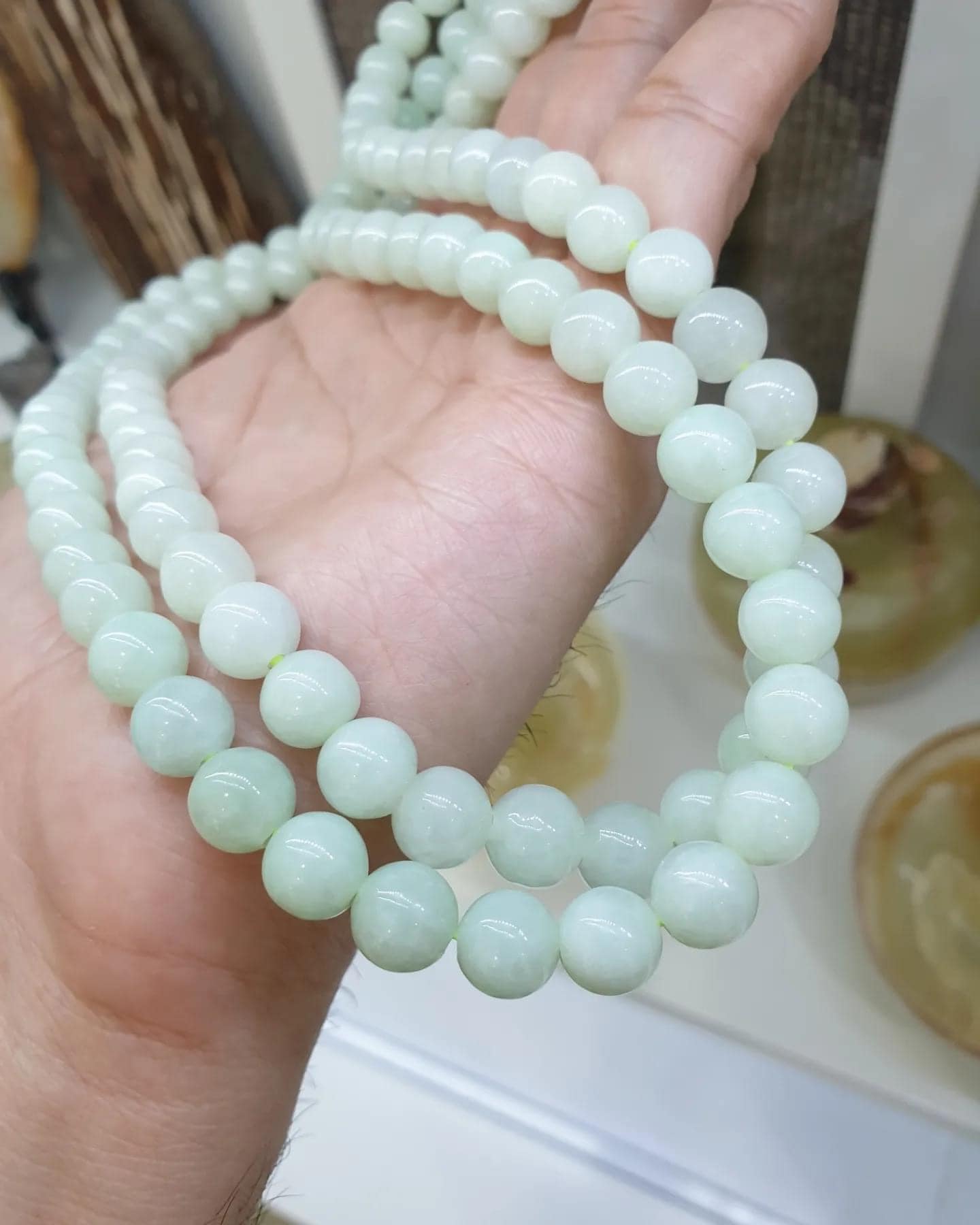 Mint Green Jade Beaded Necklace (23") | Fei Cui Type A Jadeite