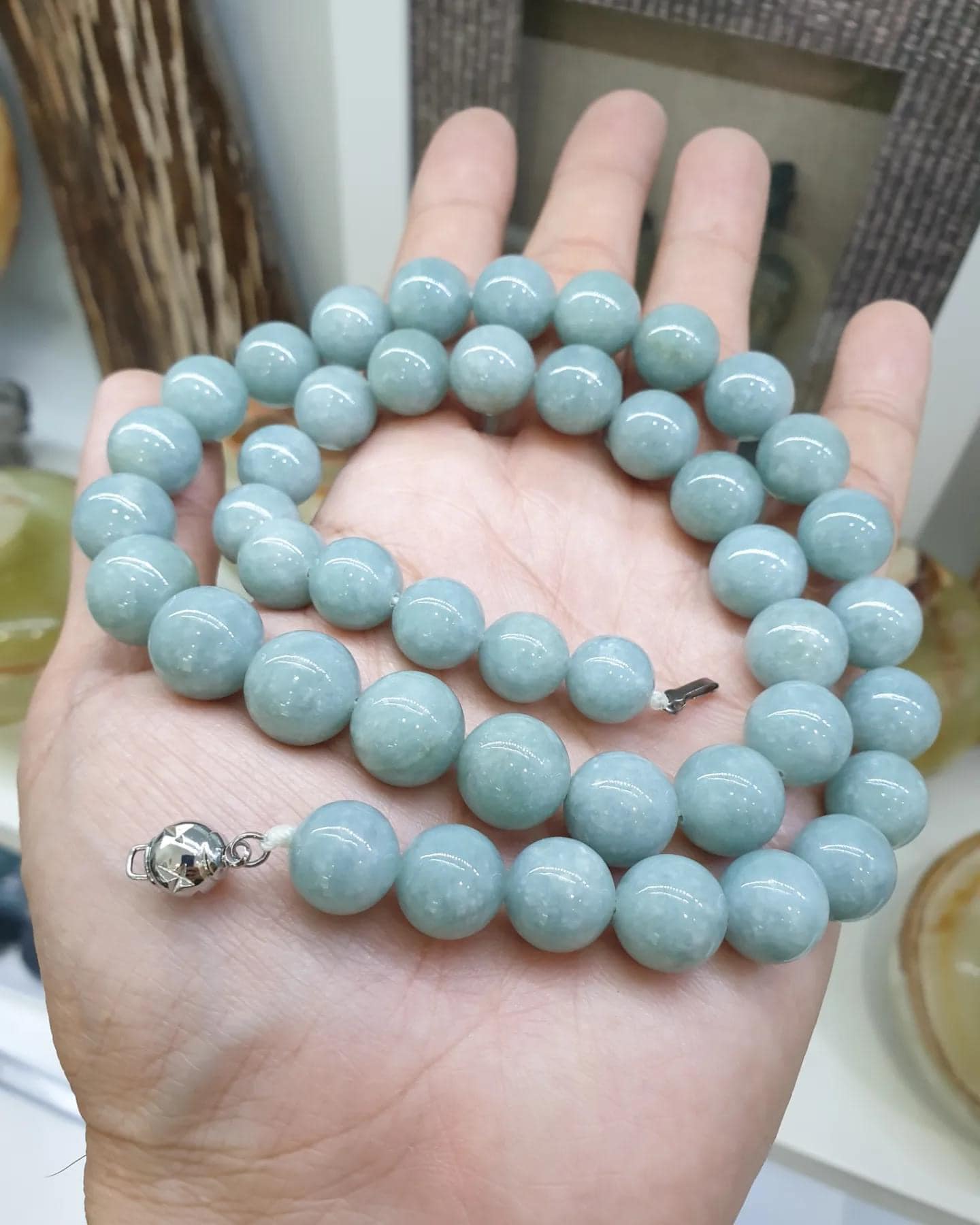 Snowflake Blue Jade Beaded Necklace (22") | Feu Cui Type A Jadeite