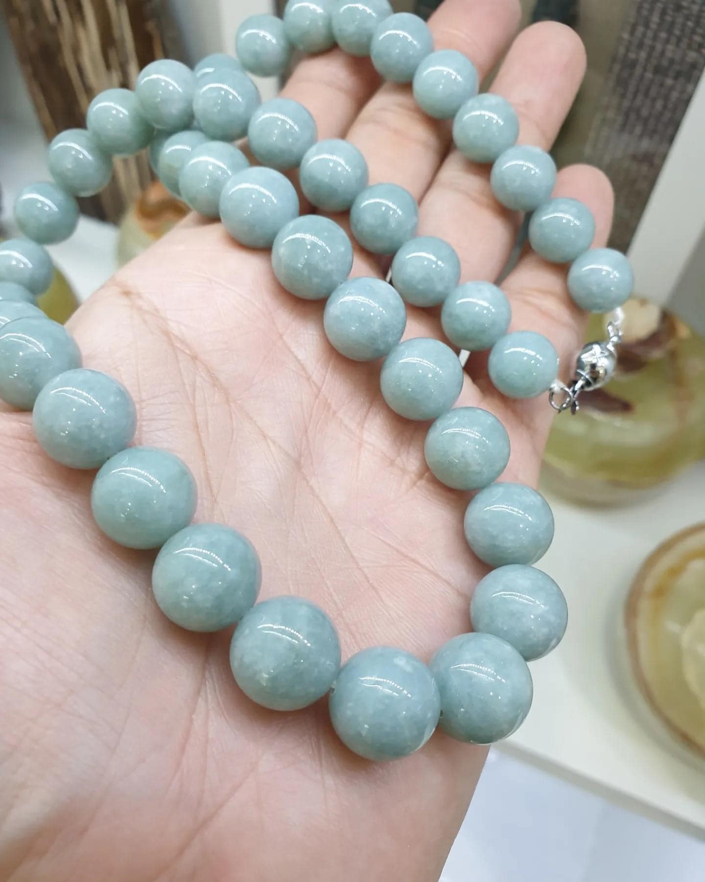 Snowflake Blue Jade Beaded Necklace (22") | Feu Cui Type A Jadeite