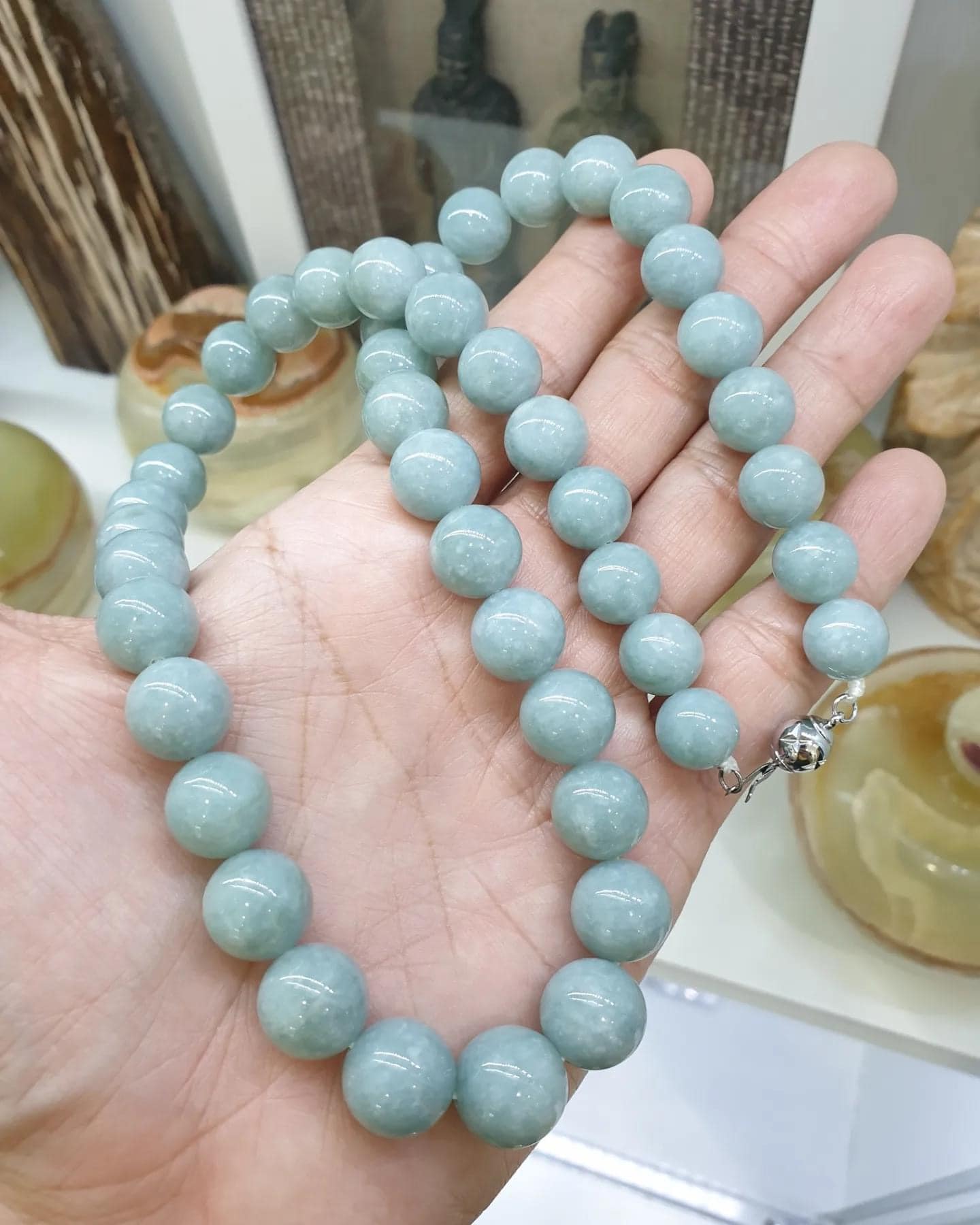 Snowflake Blue Jade Beaded Necklace (22") | Feu Cui Type A Jadeite