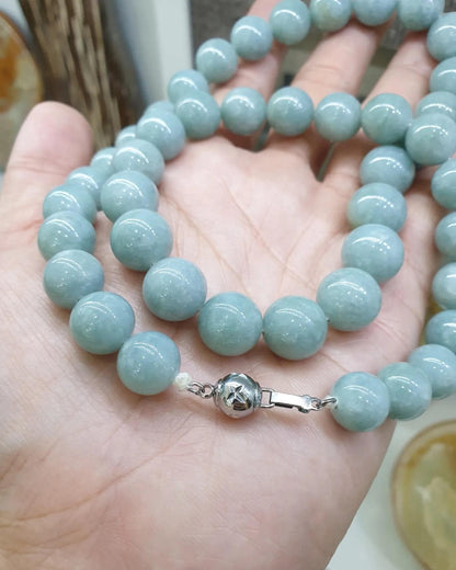 Snowflake Blue Jade Beaded Necklace (22") | Feu Cui Type A Jadeite