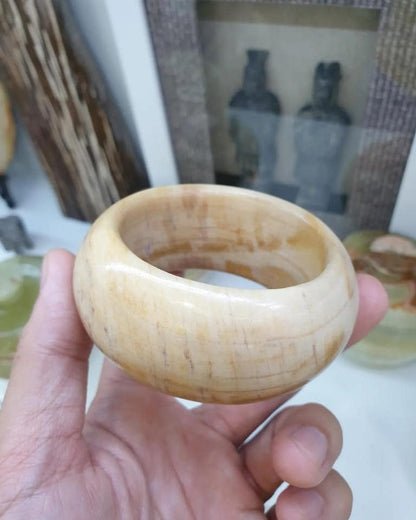 Petrified Wood Tortoise Bangle (Size 55.5) | Natural Stone Vintage Bracelet