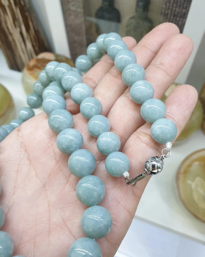 Snowflake Blue Jade Beaded Necklace (22") | Feu Cui Type A Jadeite