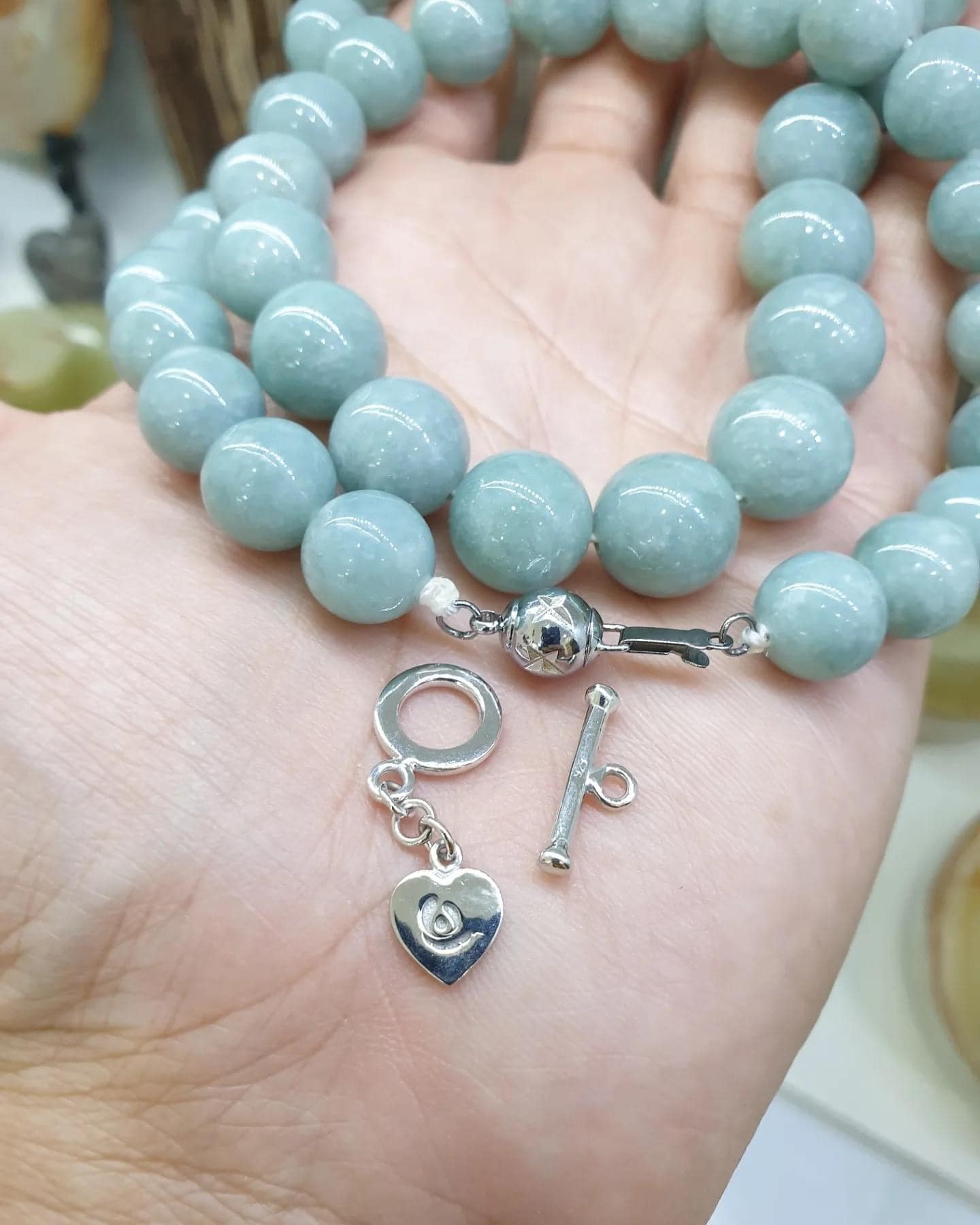 Snowflake Blue Jade Beaded Necklace (22") | Feu Cui Type A Jadeite