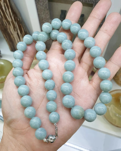 Snowflake Blue Jade Beaded Necklace (22") | Feu Cui Type A Jadeite