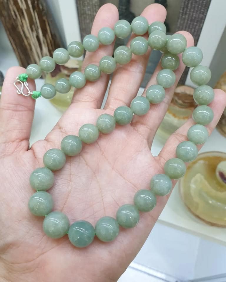 Green Jade Beaded Necklace (20") | Fei Cui Type A Jadeite
