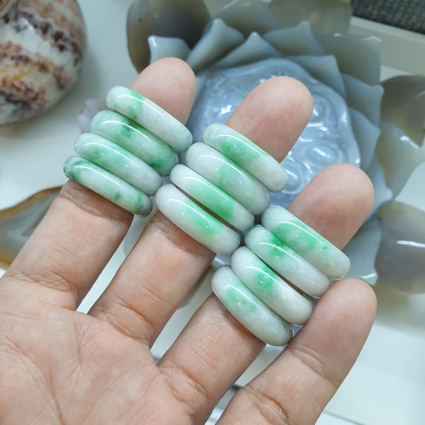 Moss in Snow Jade Rings (Various Sizes)|Type A Natural Jadeite