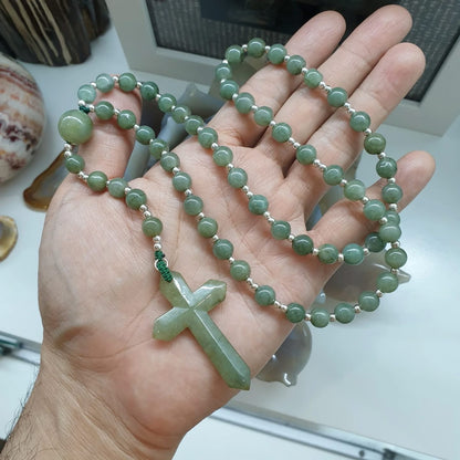 Jade Rosary Beads Necklace | Type A Natural Jadeite & Sterling Silver | Gift Idea for Him or Her 🎁