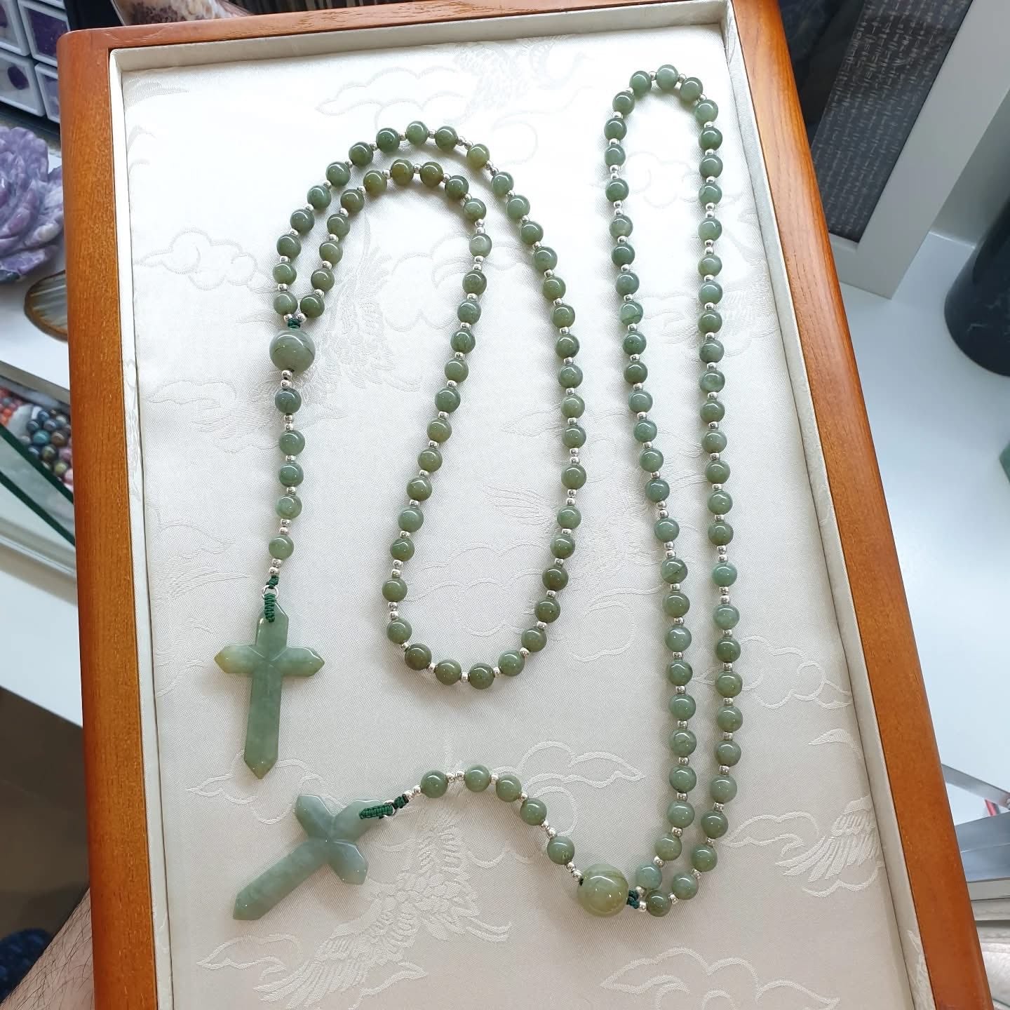 Jade Rosary Beads Necklace | Type A Natural Jadeite & Sterling Silver | Gift Idea for Him or Her 🎁