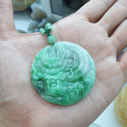 Jade Dragon Beaded Necklace (24") | Fei Cui Type A Jadeite
