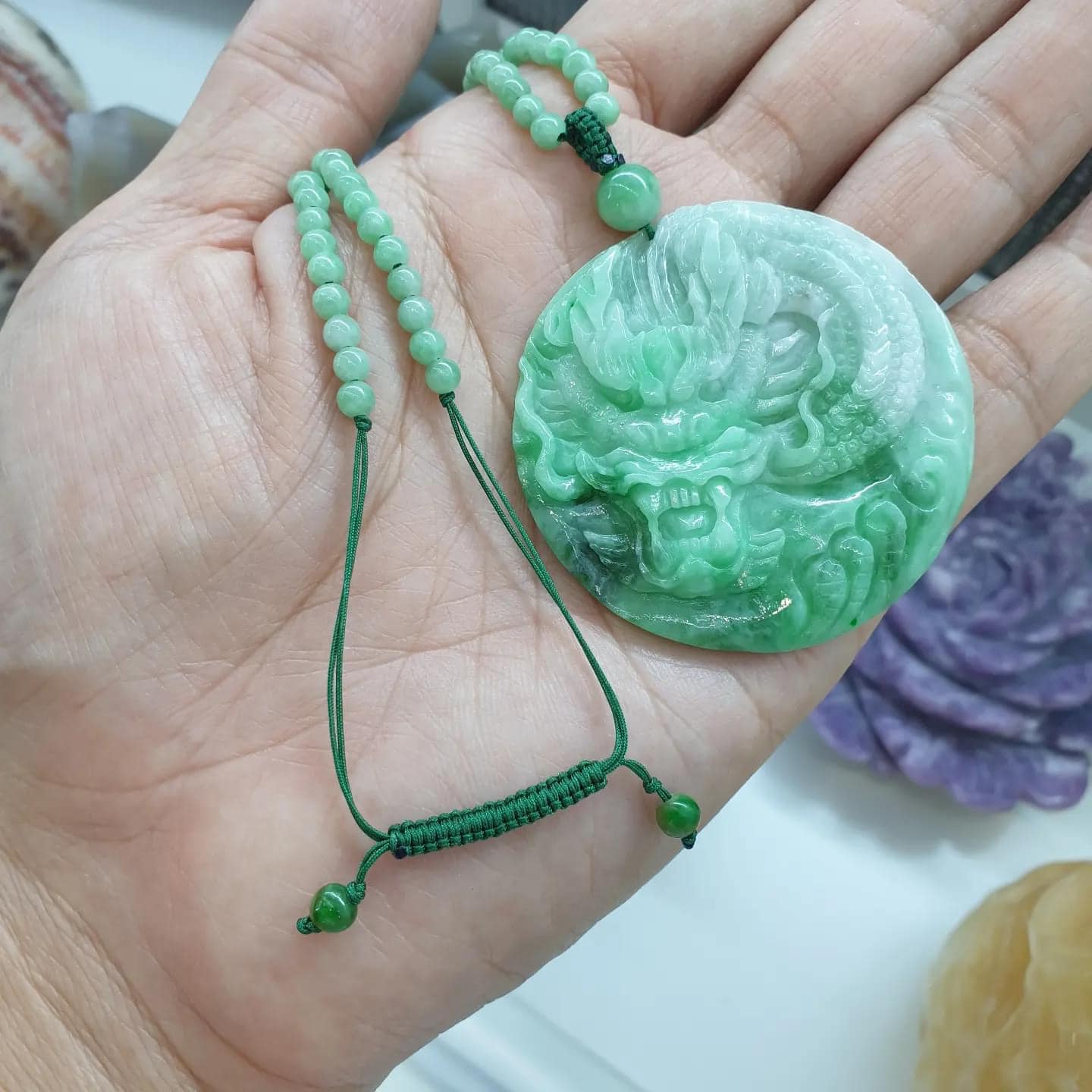 Jade Dragon Beaded Necklace (24") | Fei Cui Type A Jadeite