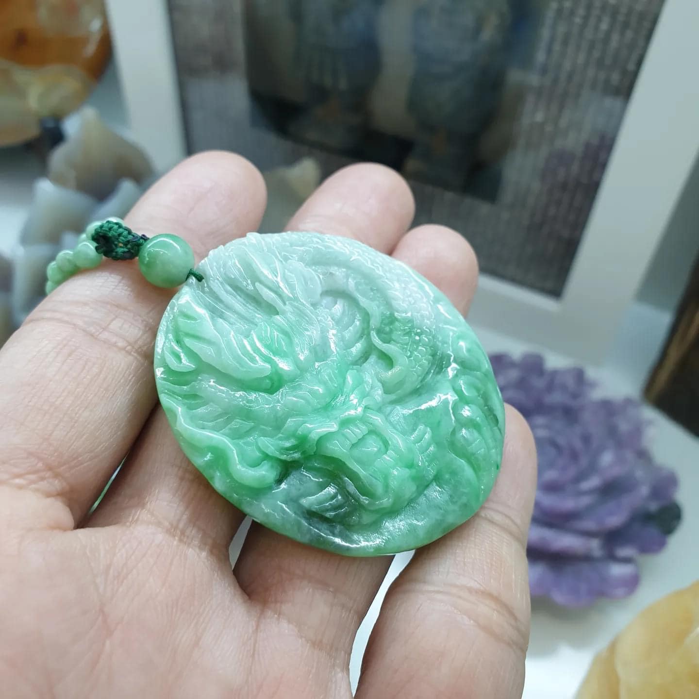 Jade Dragon Beaded Necklace (24") | Fei Cui Type A Jadeite