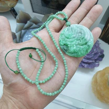 Jade Dragon Beaded Necklace (24") | Fei Cui Type A Jadeite