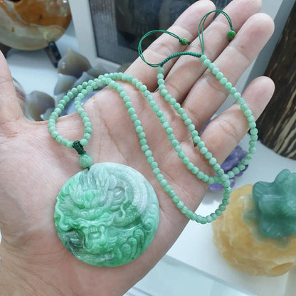 Jade Dragon Beaded Necklace (24") | Fei Cui Type A Jadeite