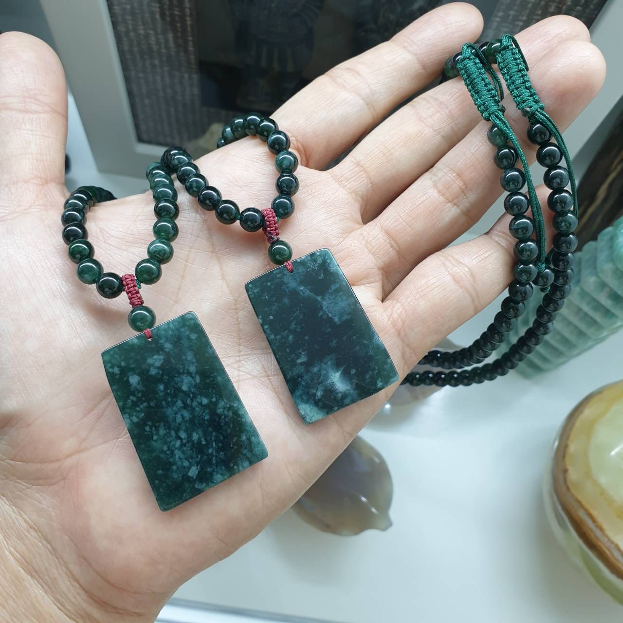 Blue Jade Buddha Beaded Necklace (27") | Fei Cui Type A Jadeite