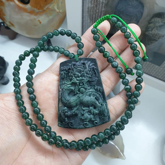 Jade Dragon Beaded Necklace (25 inch)
