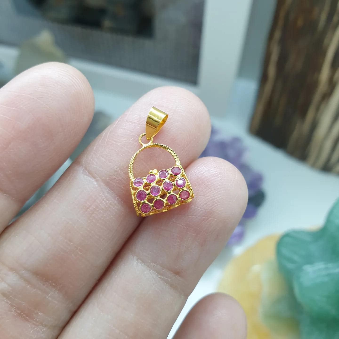 Ruby Purse Pendant | 18K Gold & Natural Red Rubies | Perfect Gift Idea for a Lady 🎁