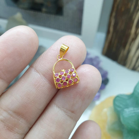 Ruby Purse Pendant | 18K Gold & Natural Red Rubies | Perfect Gift Idea for a Lady 🎁