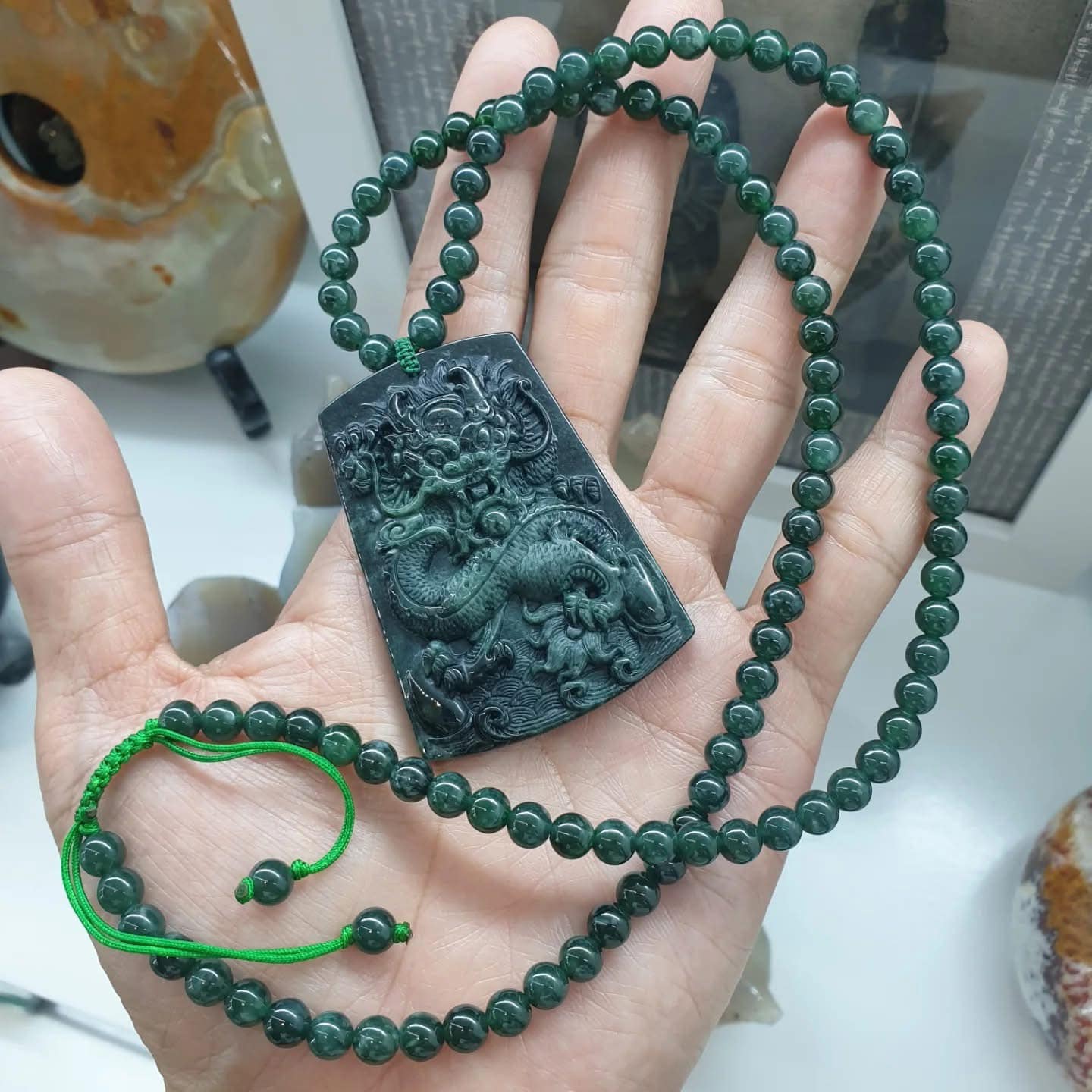 Jade Dragon Beaded Necklace (25 inch)
