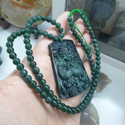 Jade Dragon Beaded Necklace (25 inch)