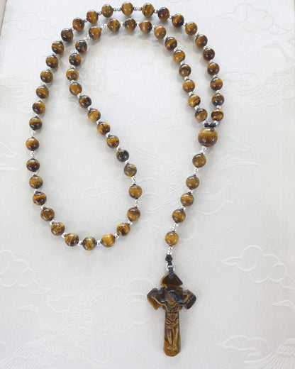 Tiger’s Eye Rosary Necklace | Natural Stone Beads | Gift Idea for Him or Her 🎁