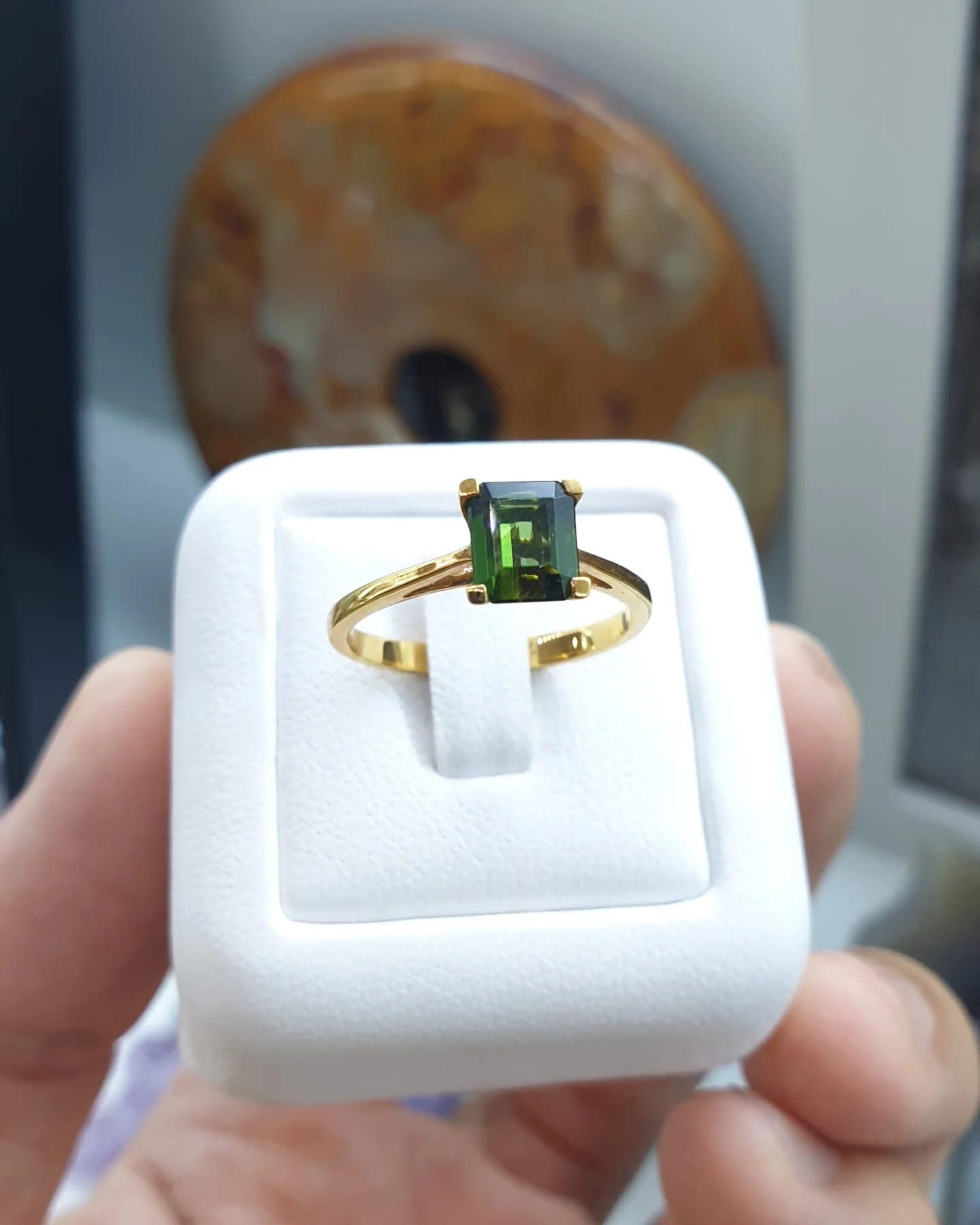 Green Tourmaline on 14K Gold Ring (Size 7 US)