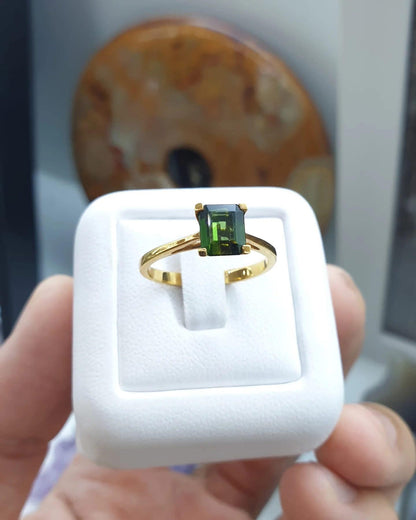 Green Tourmaline on 14K Gold Ring (Size 7 US)